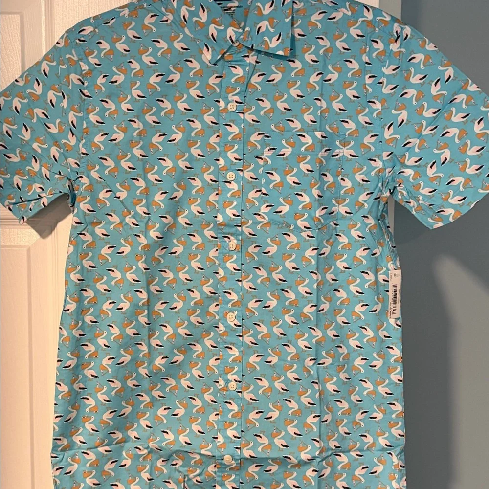 Amazon Essentials Teal Pelican Print Shirt - Picture 2 of 8